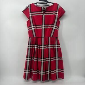 Elizabeth Mckay Modern Plaid Red Sleeveless Dress Cotton Elastane Medium Size 8